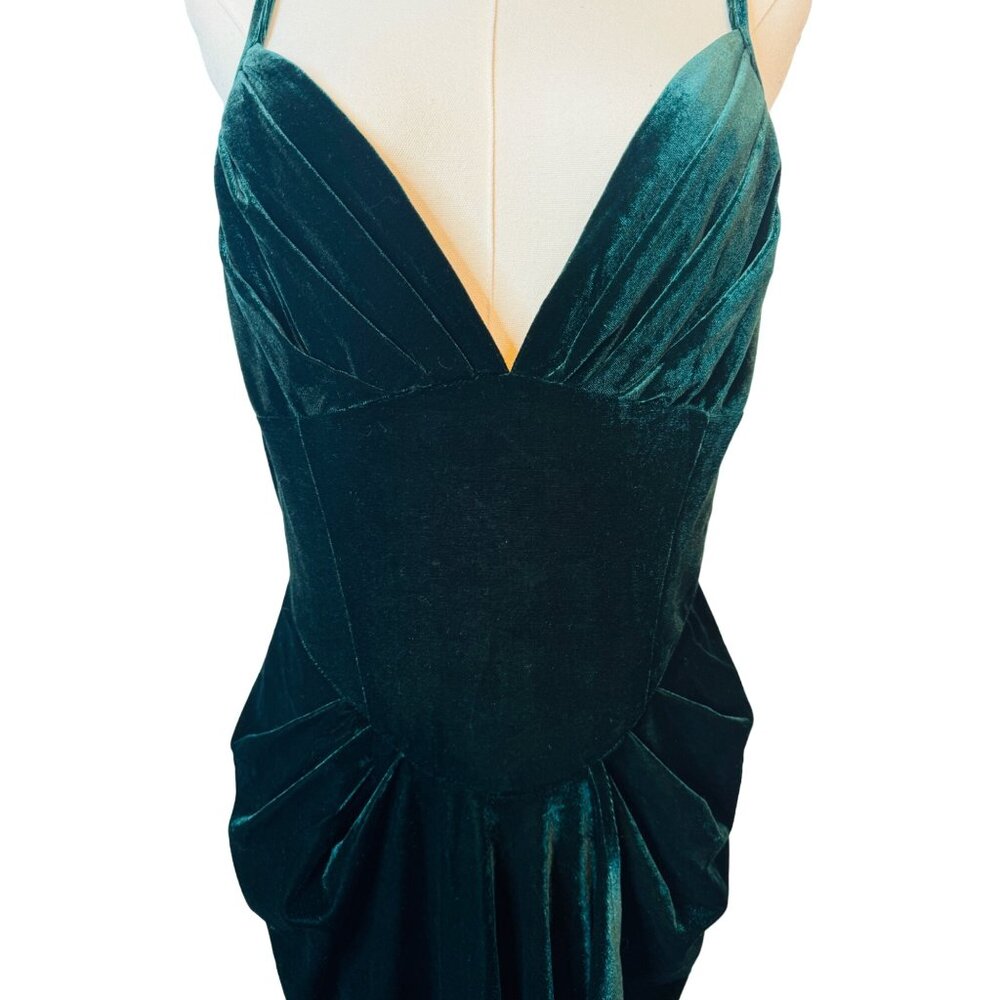 Cider Green Velvet Dress With Deep V-Neck & Ruched Sides XL